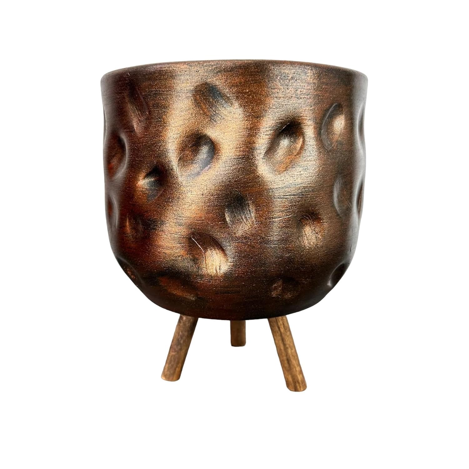 bitkitasarımı BİTKİ TASARIMI EV DEKORASYON AKSESUAR BAKIR DESENLİ TOPRAK SAKSI SAKSILIK SALON ÇİÇEKLİK 3 AYAKLI - 19 CM