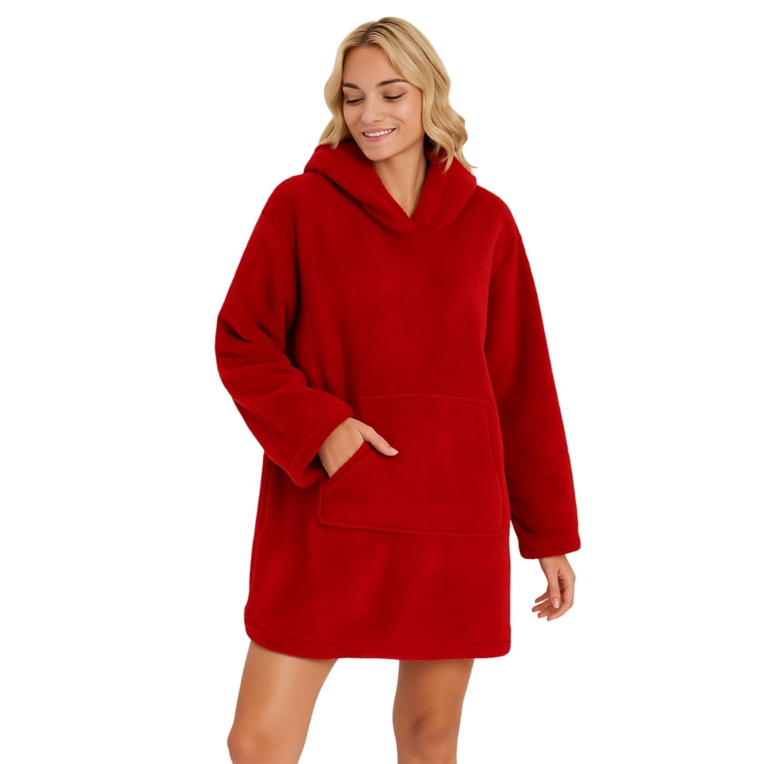 Mulberry Wellsoft Kapşonlu Giyilebilir Tv Battaniyesi unisex Over size - Kırmızı