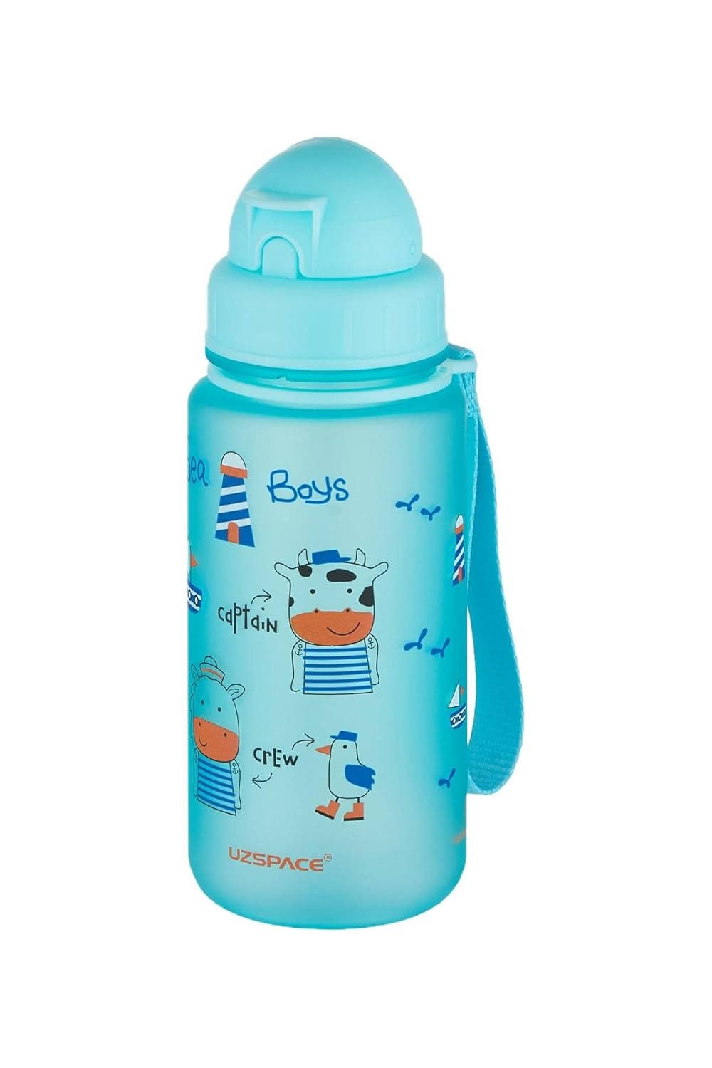 UZSPACE Figürlü 400 ml Pipetli Tritan Çocuk Su Matarası Turkuaz