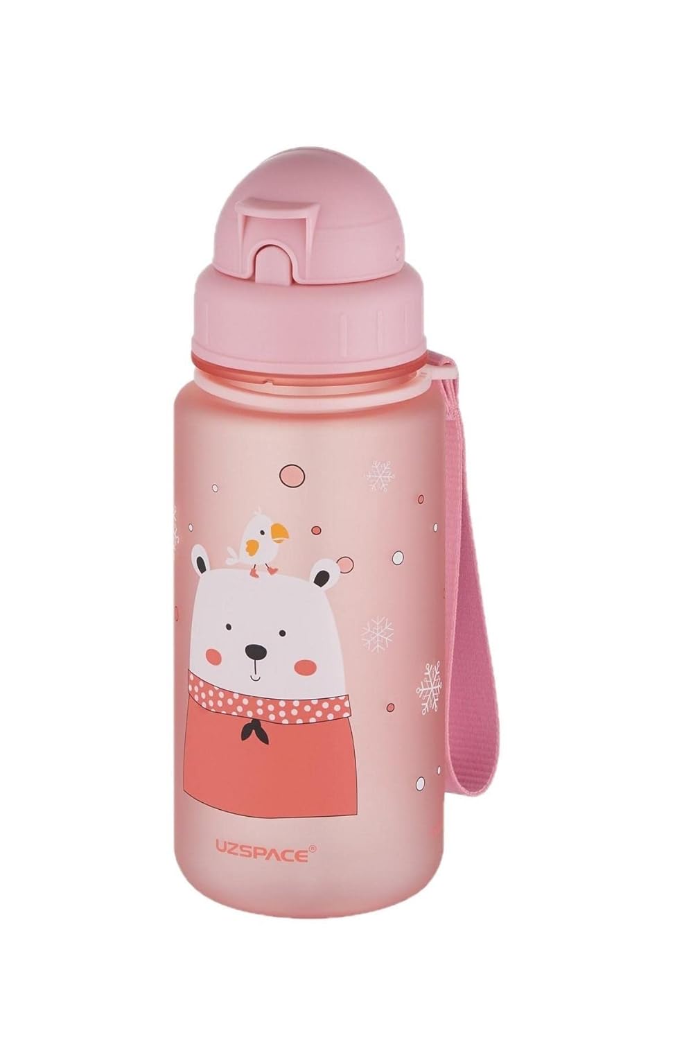 UZSPACE Figürlü 400 ml Pipetli Tritan Çocuk Su Matarası Pudra
