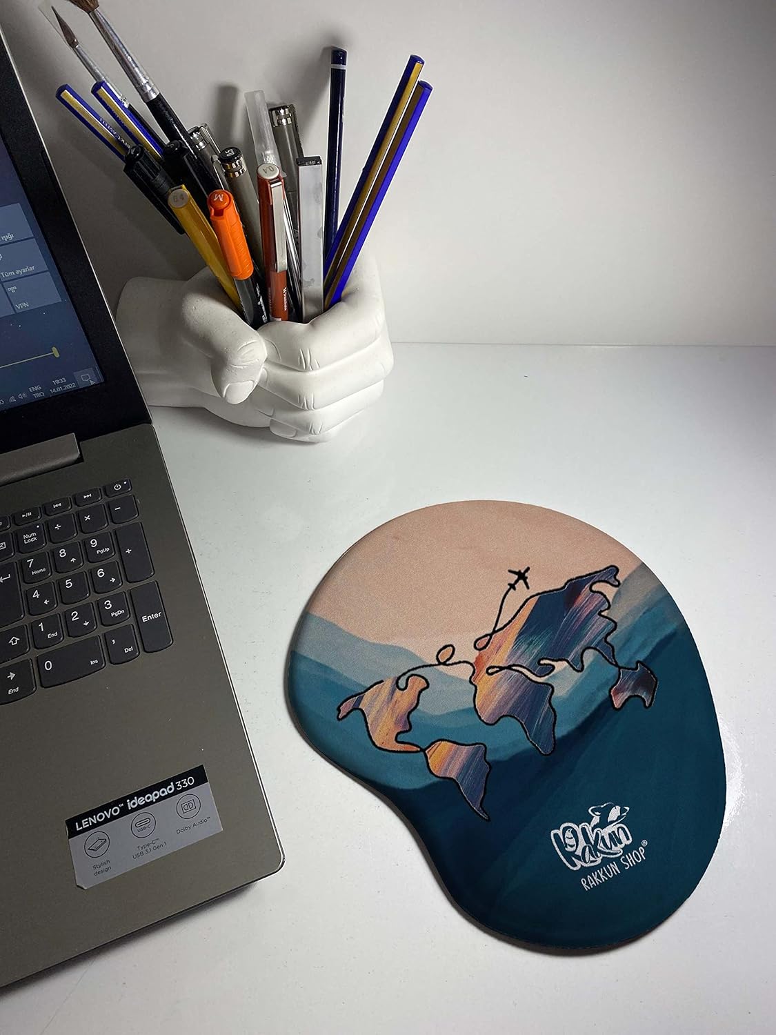 Rakkun Shop - Dünya Haritası Baskılı Bilek Destekli Mouse Pad