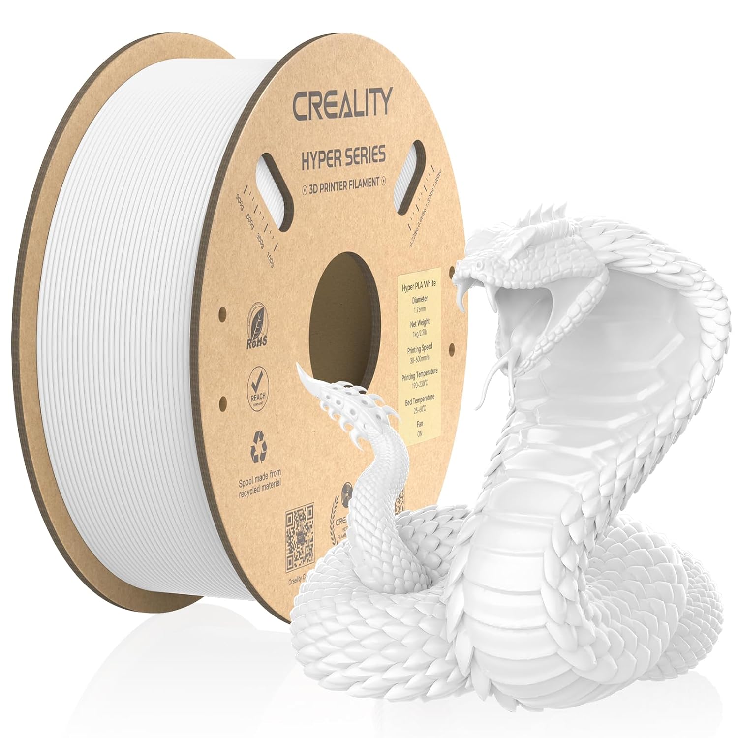 Creality Resmi 3D yazıcı filamenti, Hyper PLA yüksek hızlı filament, 1,75 mm 3D baskı filamenti, yüksek hızlı baskı için, ölçü hassasiyeti +/-0,02 mm, 1 kg/makara - siyah