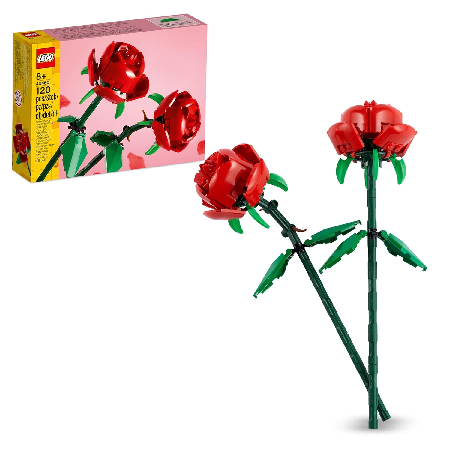 LEGO Botanicals Gül 40460 – Yetişkinler için Uzunluğu Ayarlanabilen, Parçalarla İnşa Edilen 2 Gül İçeren Dekoratif Yapay Çiçek Modeli Yapım Seti, Yaratıcı Sevgililer Günü Hediyesi Fikri (120 Parça)