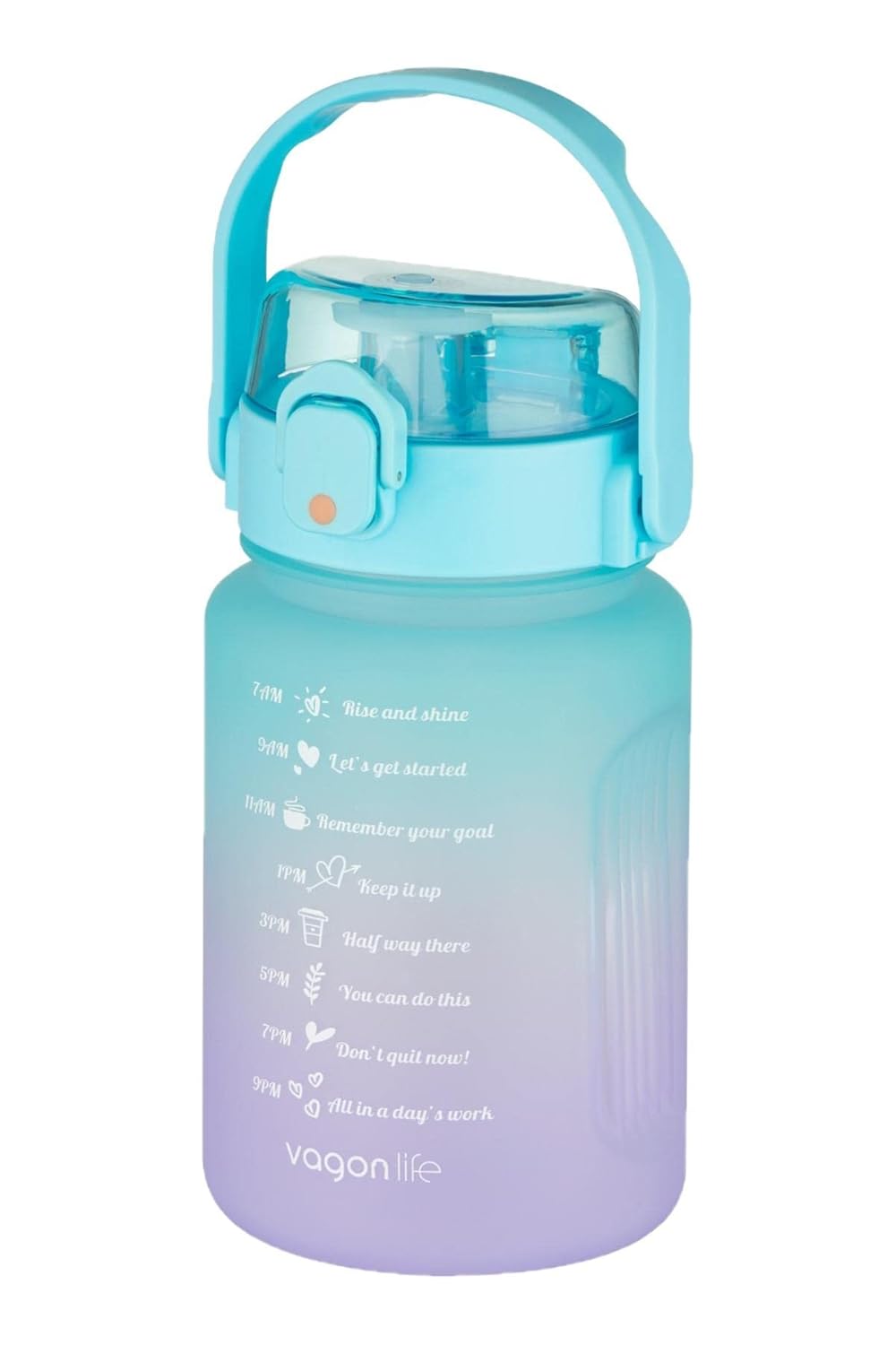Vagonlife 1000 ml Pipetli/Pipetsiz Kullanım Çift Renk SoftTouch Motivasyon Matarası Sticker Hediyeli