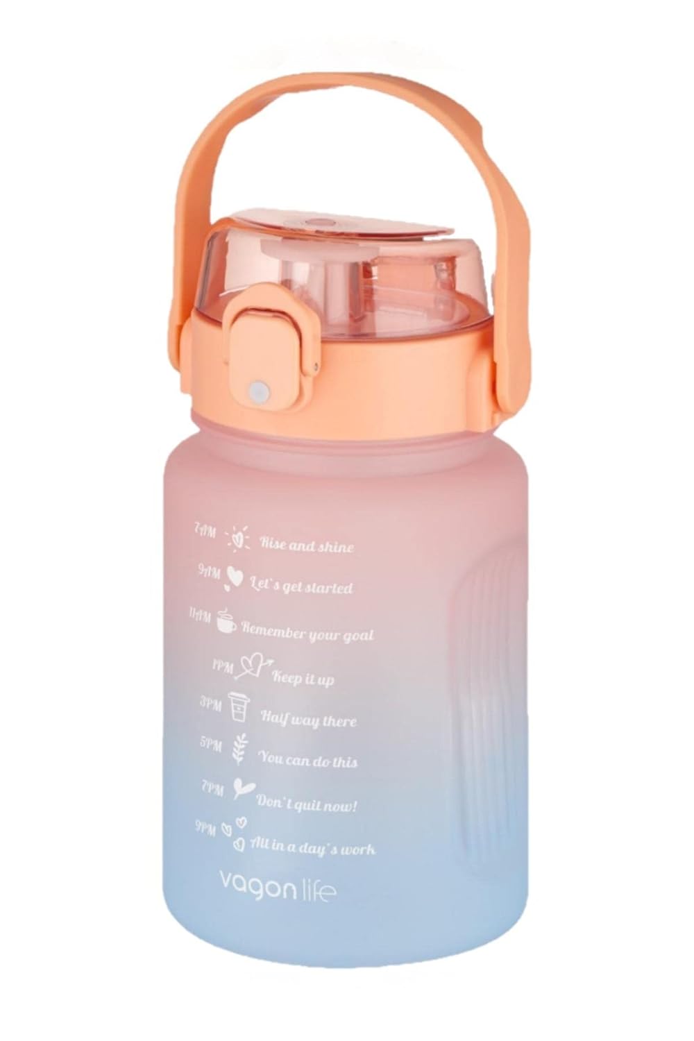Vagonlife 1000 ml Pipetli/Pipetsiz Kullanım Çift Renk SoftTouch Motivasyon Matarası Sticker Hediyeli