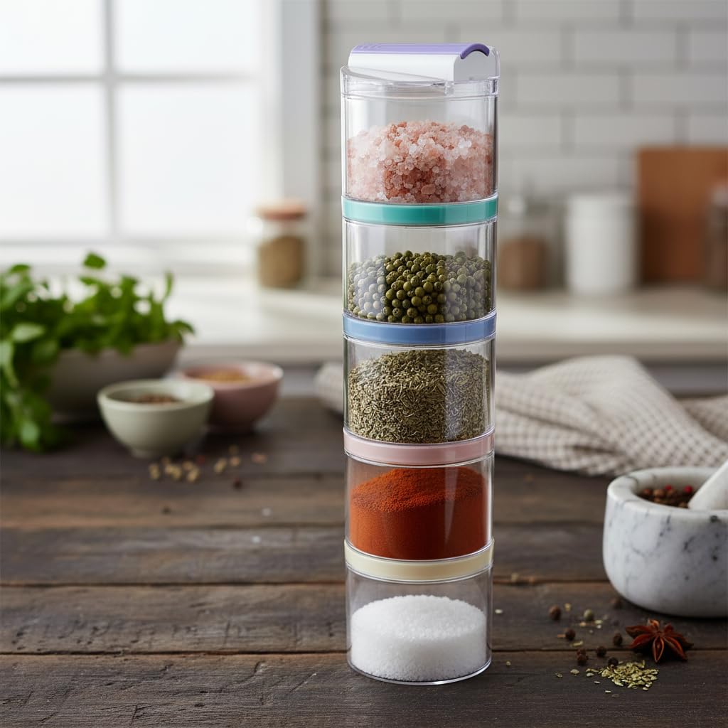 Deconox Bremen 5 li Baharatlık Seti, Baharat Seti 5 Adet Akrilik Renkli Geçmeli 5'li Bremen Baharatlık Seti