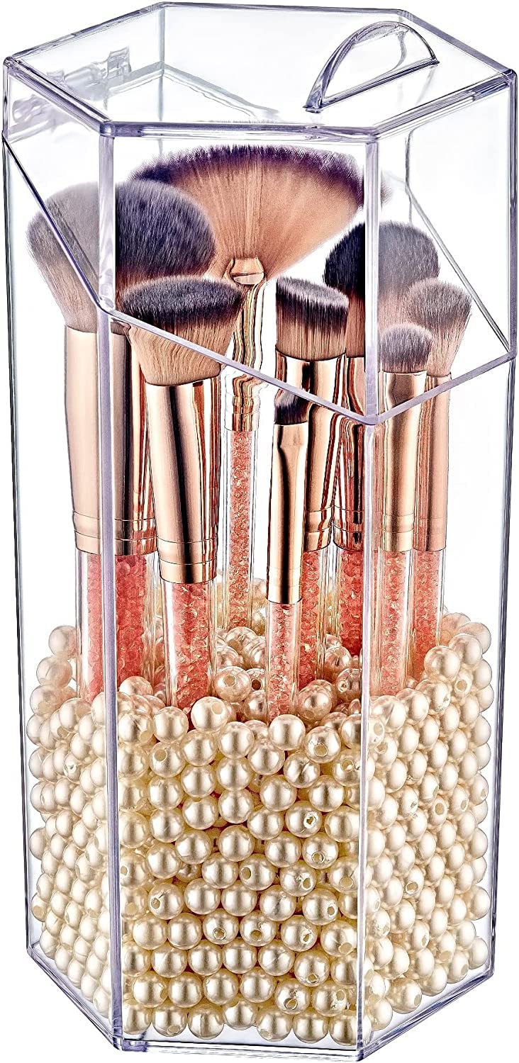 Deconox Kapaklı Makyaj Fırça Düzenleme Kutusu Altıgen Kapaklı Makyaj Aksesuar Düzenleyici Organizer