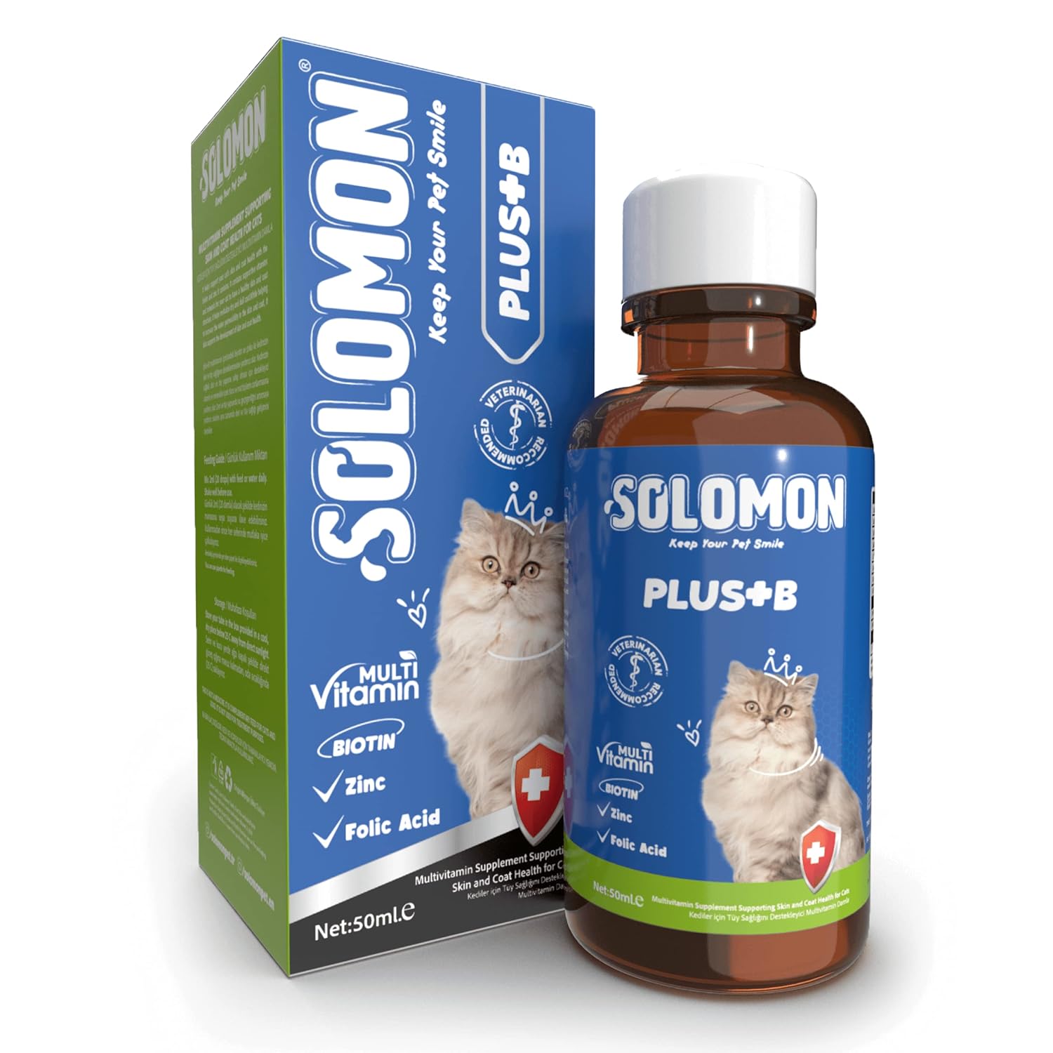 Solomon Plus+B Kediler İçin Tüy Dökümünü Azaltan Besleyen Tüy Döküm Önleyici Multivitamin Damla