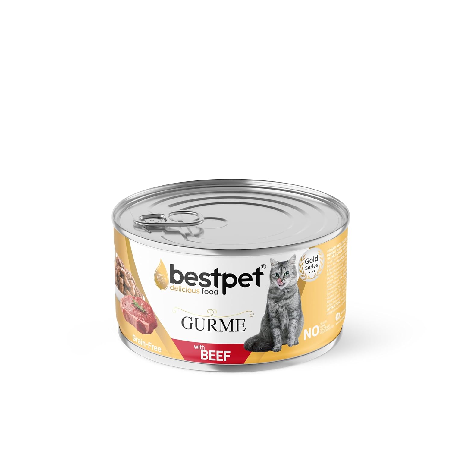 Bestpet Yetişkin Gurme Kediler İçin, Tahılsız, Jöle İçinde Sığır Parça Etli Yaş Mama, 85 gr x 24 adet