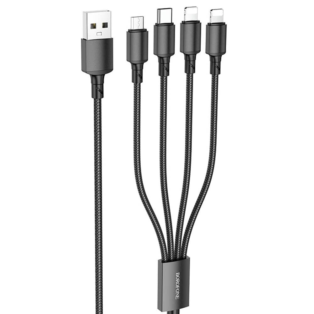 BOROFONE 4in1 Usb Kablo Lightning + Micro + Type-c 4'ü 1 arada Lightning/Micro-USB/USB-C için Şarj Kablosu 1metre 2A Akım BX72 (2x Lightning+Type-C+Micro Uçlu Kablo)