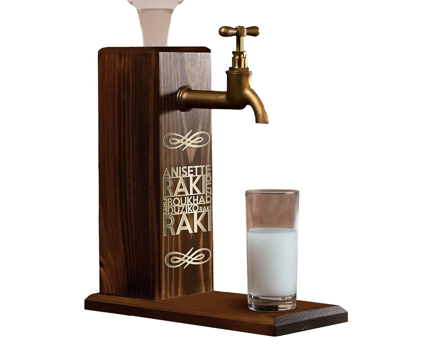 Bk Gift Özel Rakı Baskılı Musluklu Doğal Ahşap İçki Standı, İçki Çeşmesi, Doğum Günü Hediyesi, Ev Hediyesi, İçecek Dispenseri