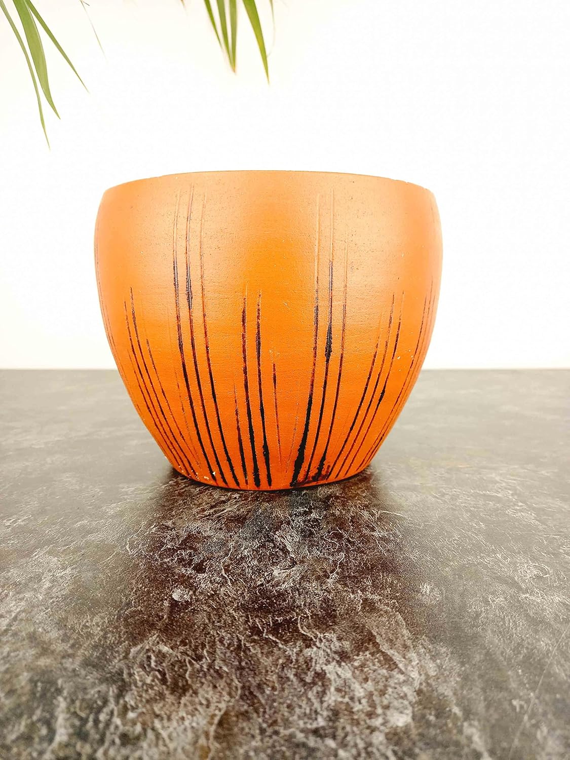 bitkitasarımı BİTKİ TASARIMI DOĞAL SİYAH ÇİZGİ DESEN TERRAKOTA TOPRAK SAKSI 15 CM