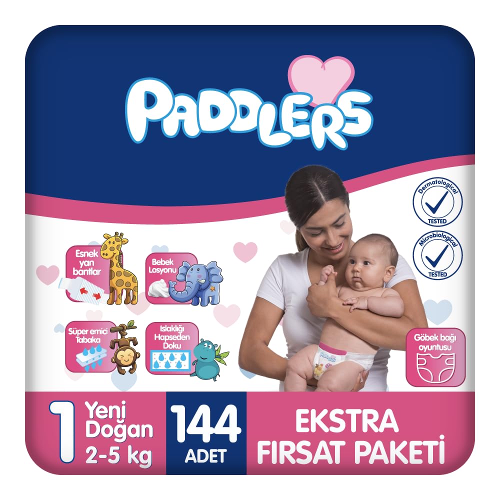 Paddlers Bebek Bezi 1 Numara Newborn 144 Adet (2-5 Kg) Ekstra Fırsat Paketi