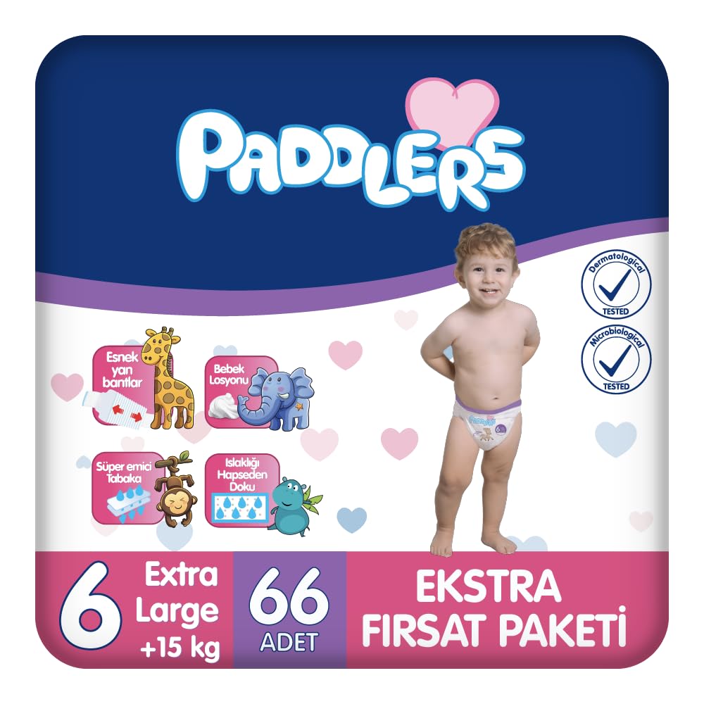 Paddlers Bebek Bezi 6 Numara X-Large 66 Adet (15+Kg) Ekstra Fırsat Paketi