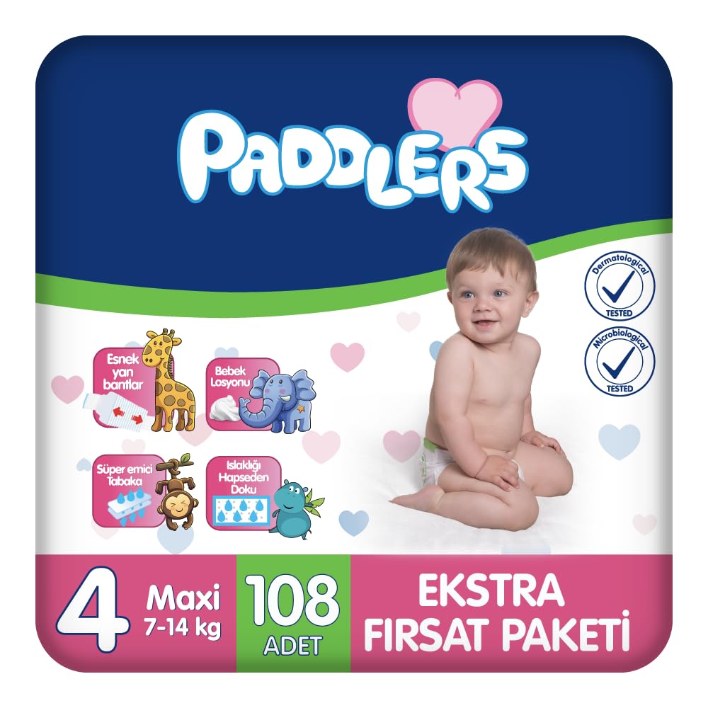 Paddlers Bebek Bezi 4 Numara Maxi 108 Adet (7-14 Kg) Ekstra Fırsat Paketi