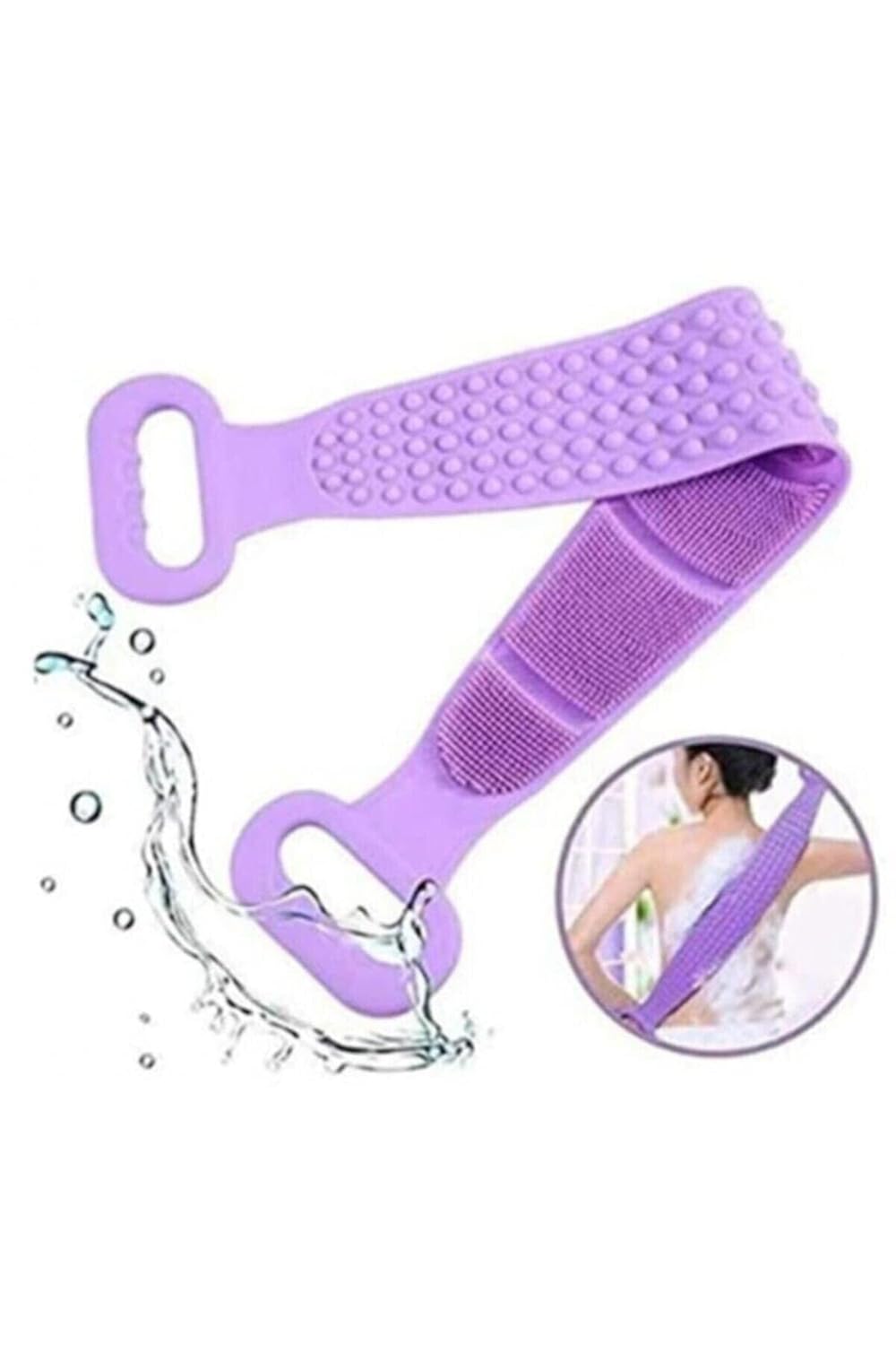 Çift Taraflı Silikon Banyo Sırt Kesesi Duş Lifi Tükenmez Lif Mor 60 cm