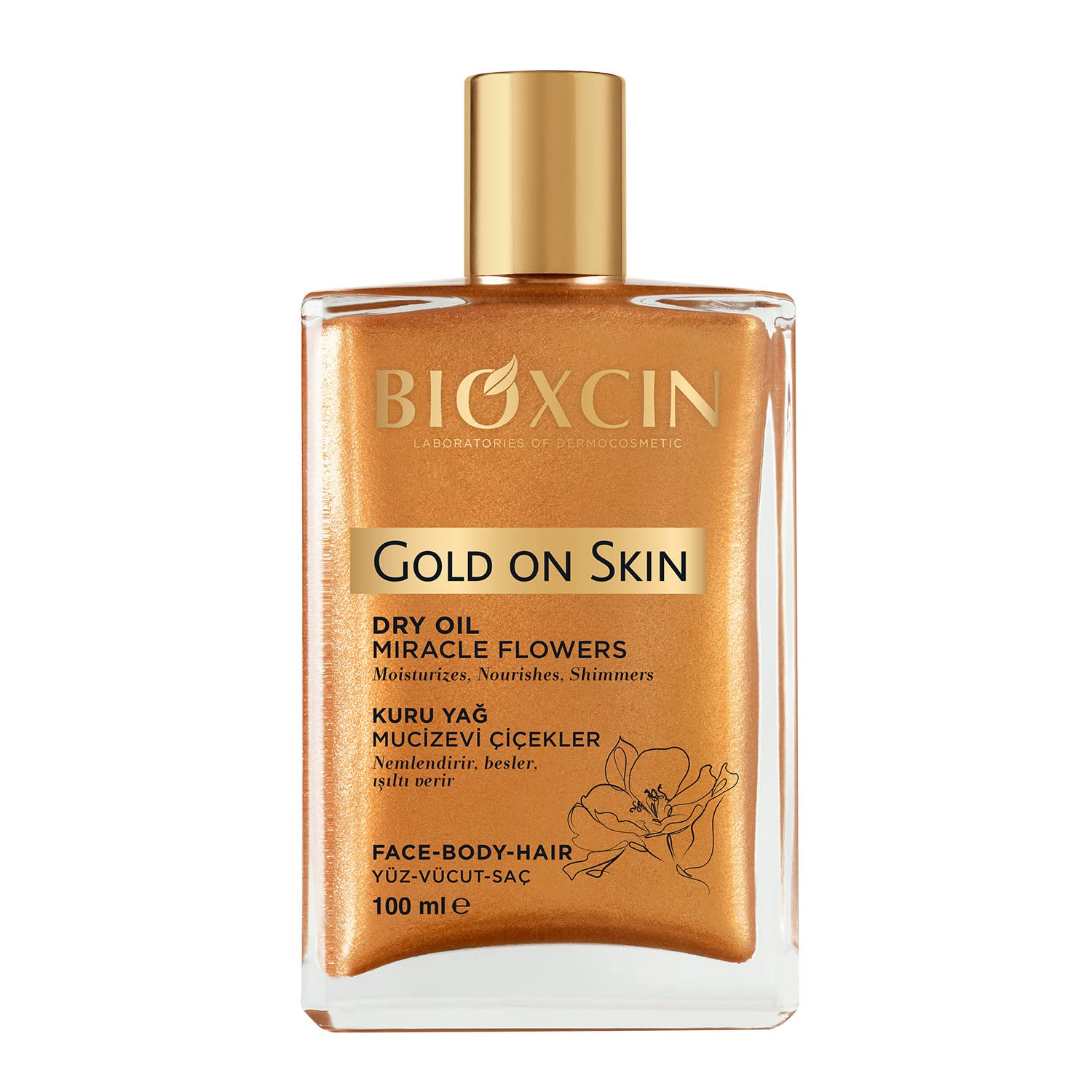 Bioxcin Gold On Skin Kuru Yağ – Yasemin, Manolya, Hanımeli, Kalendula ve Hindistan Cevizi Yağları İçeren Işıltı Veren Nemlendirici – 100 ml – Tüm Cilt Tipleri İçin