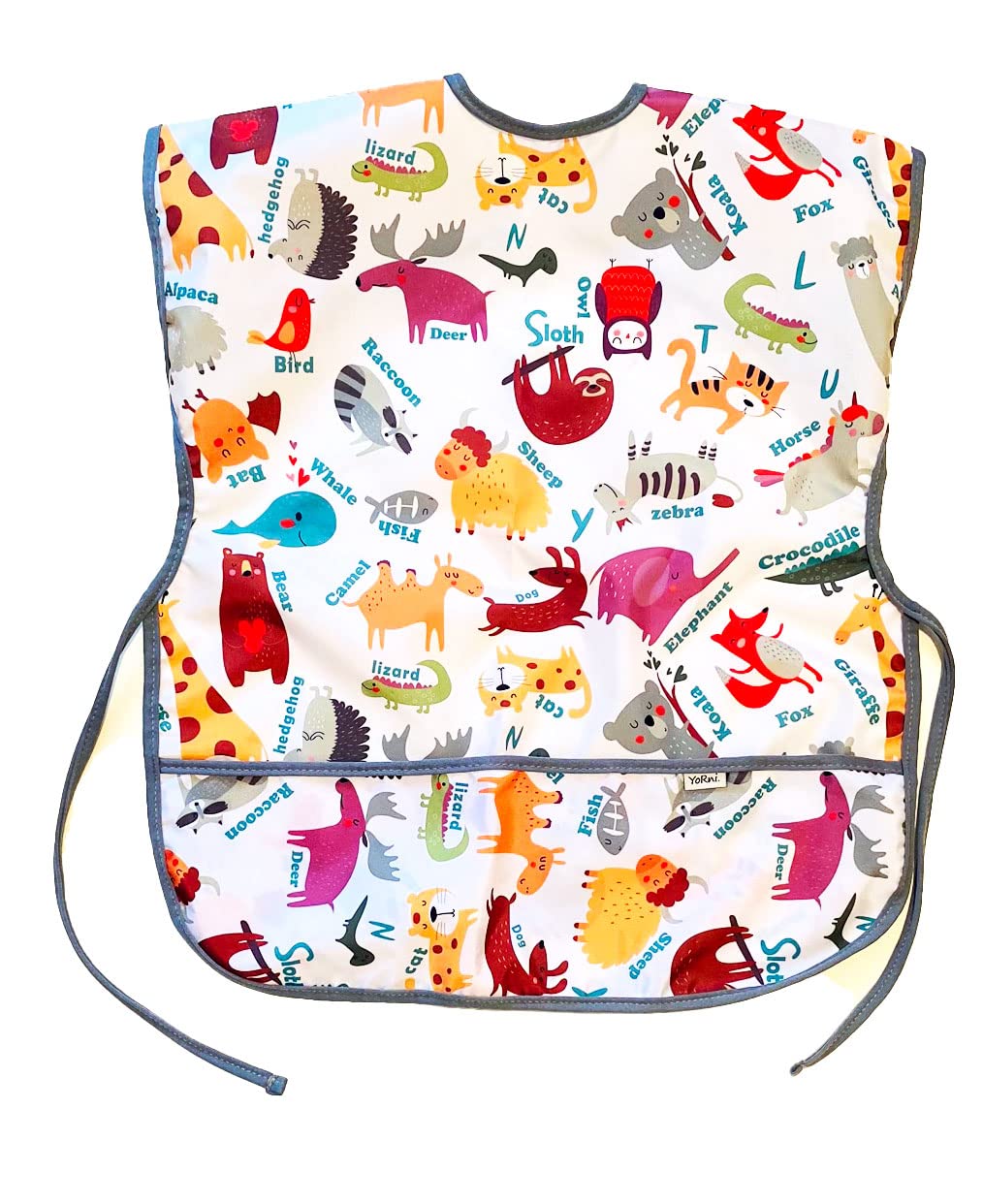 Yorni 3-6 Yaş Zoo Kısa Kollu Sıvı Geçirmez Önlük, Makinede Yıkanabilir, Boya, Oyun ve Yemek Zamanı
