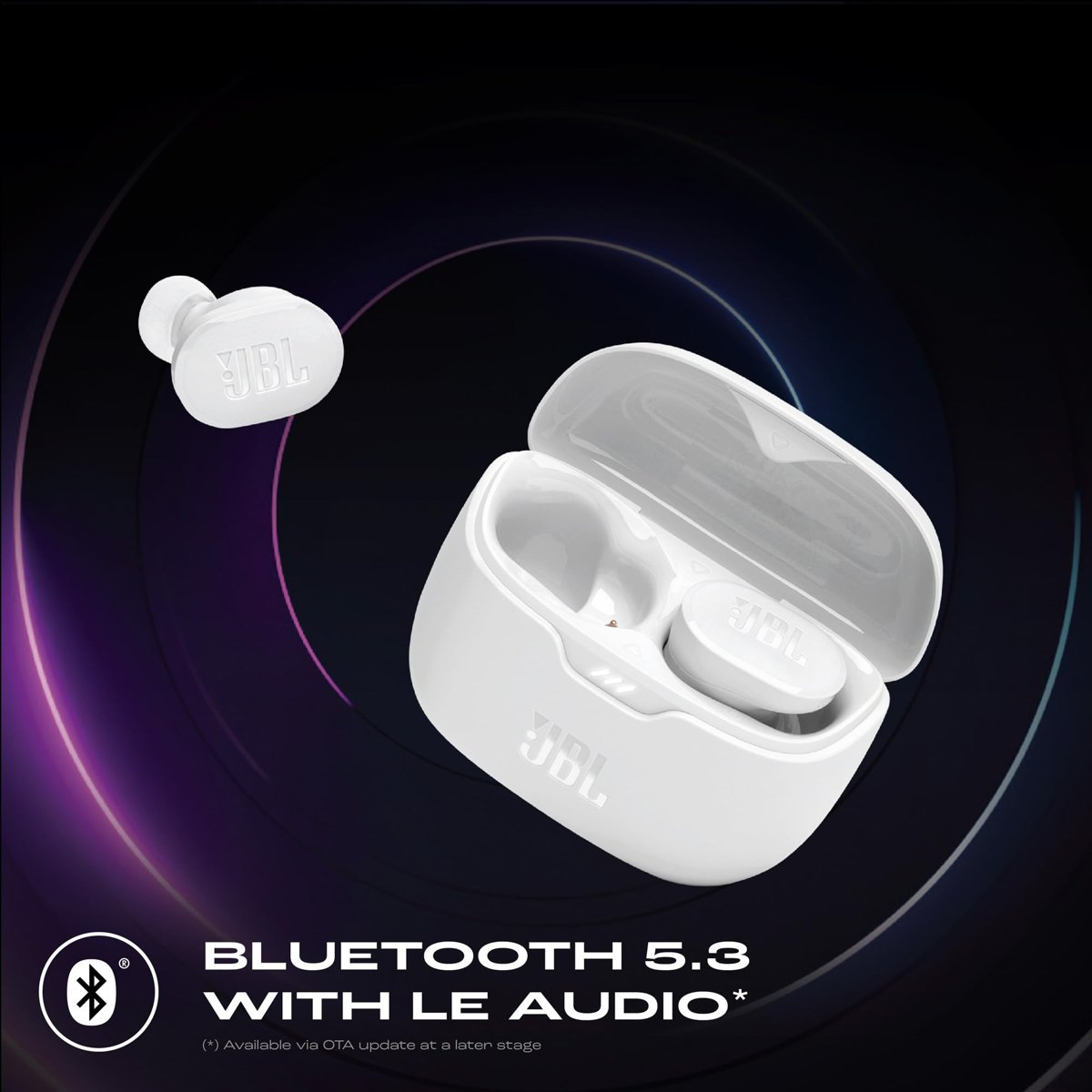 JBL Tune Buds, gürültü azaltma kablosuz kulaklık, Bluetooth 5.3, 48 saate kadar pil ömrü, hızlı şarj, JBL Pure Bass ses, beyaz