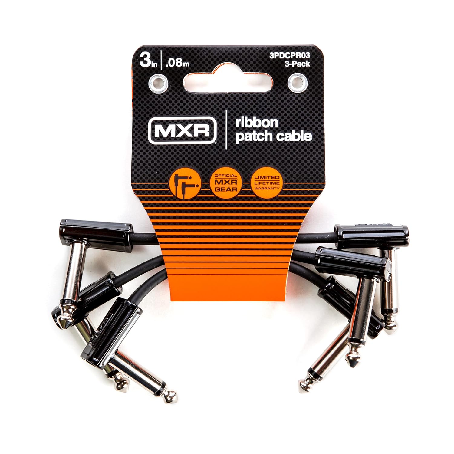 MXR JIM DUNLOP Şerit Yama Kablosu 3 "| 3"-3 Paket, 1/4-İnç Dik Açı (3PDCPR03)