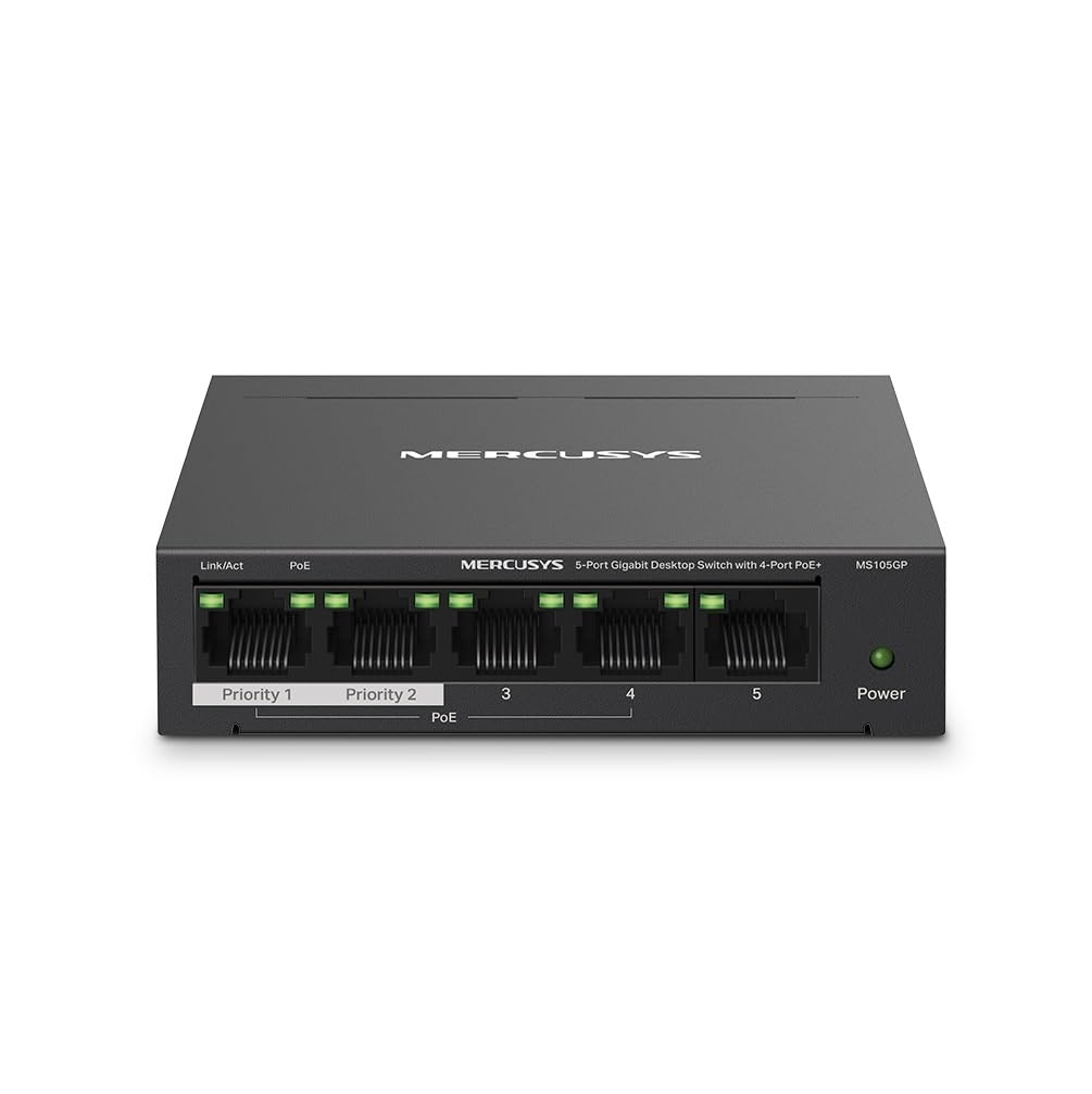 Mercusys MS105GP, 5-Port Gigabit Desktop Switch with 4-Port PoE+