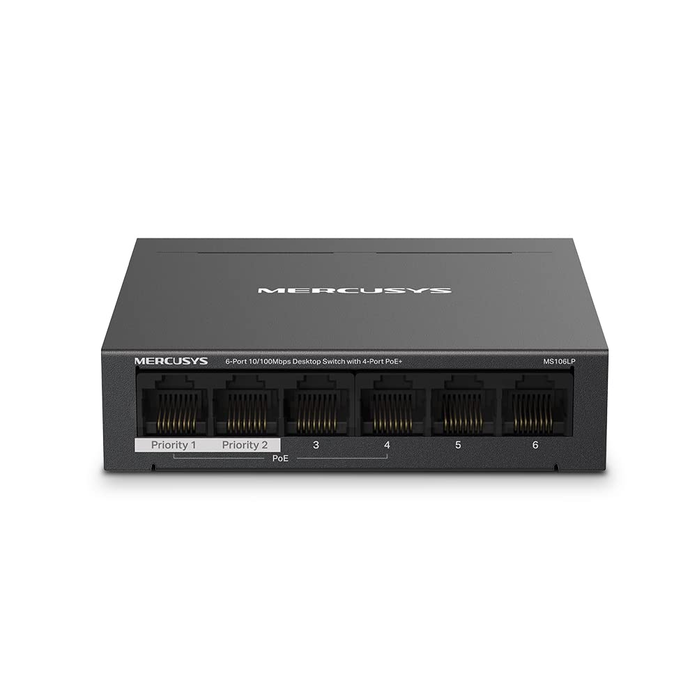 Mercusys MS106LP, 6-Port 10/100Mbps Desktop Switch with 4-Port PoE+