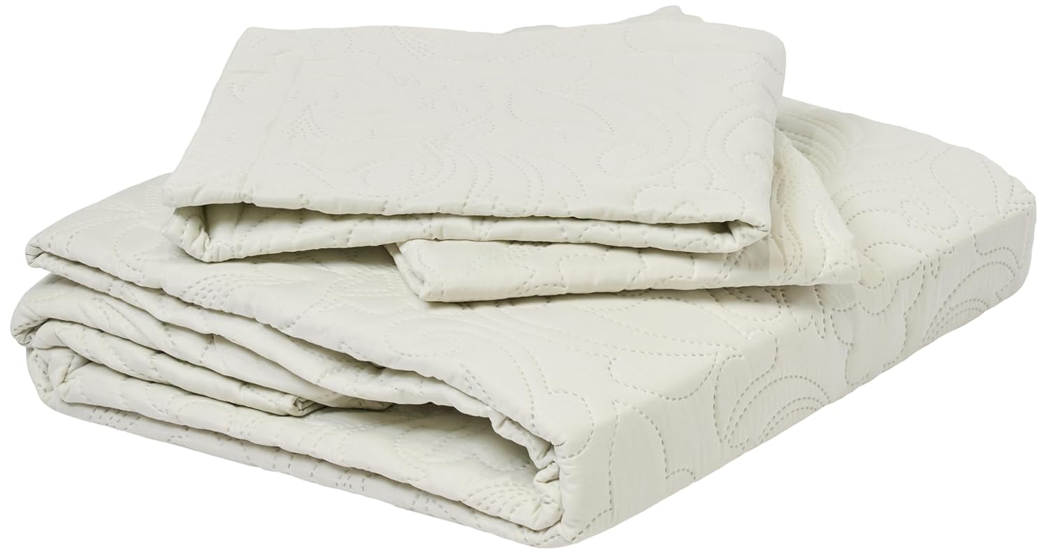 Taç Gala Kendinden Desenli%100 Polyester Yatak Örtüsü Seti, Ekru, Çift Kişilik