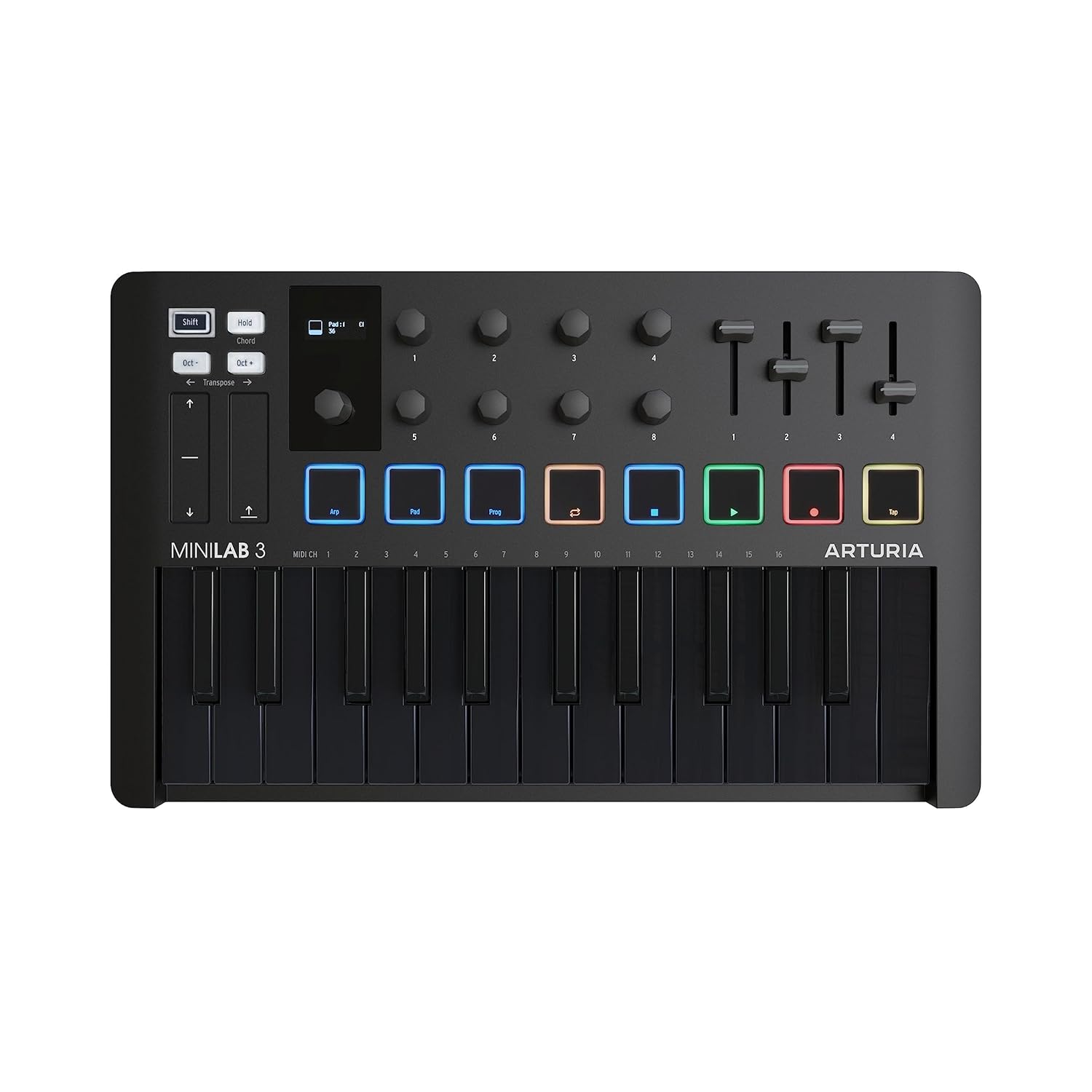 Arturia Minilab 3 Deep Black, Klavye, Siyah Beyaz