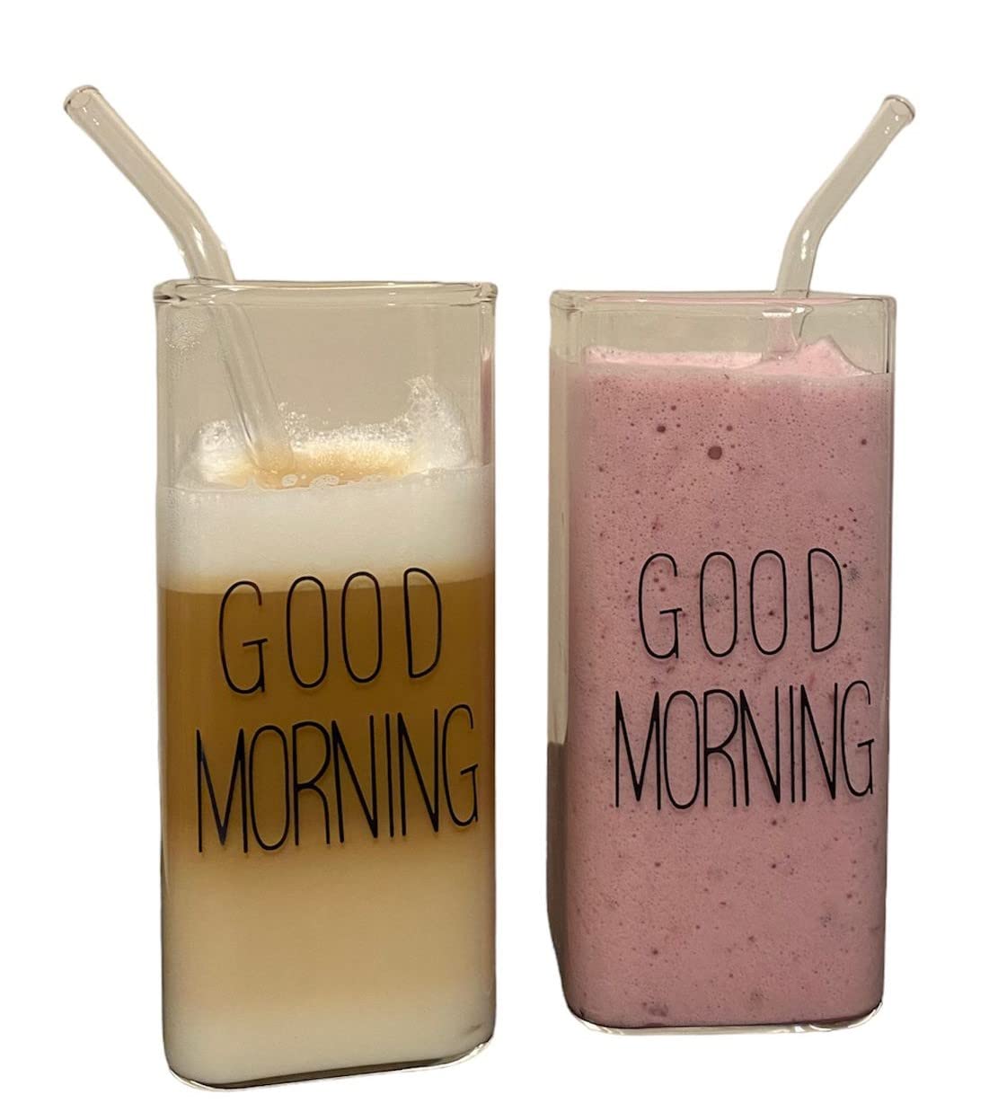 Busstier Dikdörtgen İçecek Bardağı, Isıya Dayanıklı Dikdörtgen Cam Bardak, Good Morning Cam Bardak 2 Adet