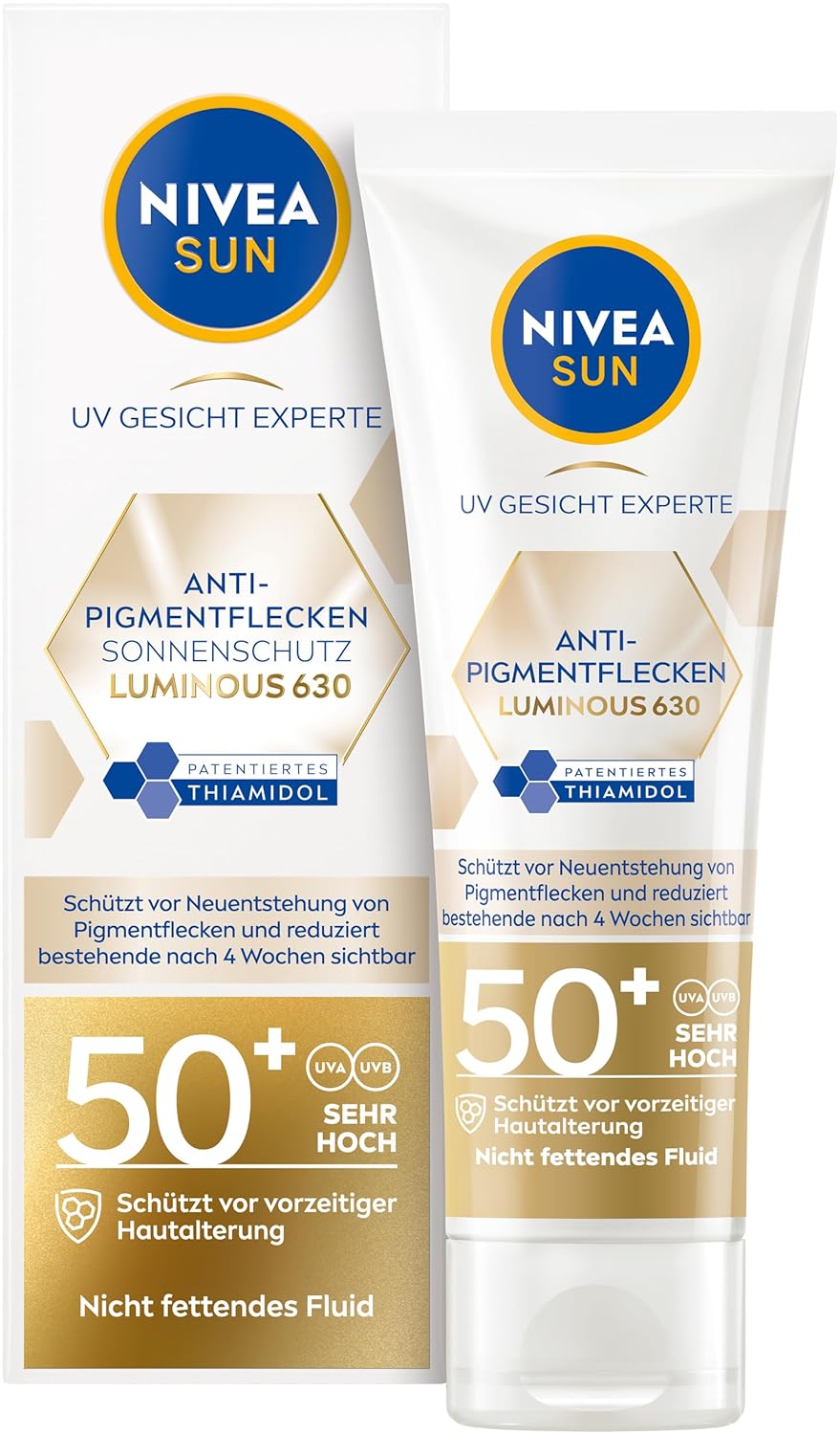 NIVEA Sun Luminous630 Leke Karşıtı Güneş Koruyucu Yüz Kremi 40 ml, SPF50, Hyalüronik Asit, E Vitamini, UVA/UVB