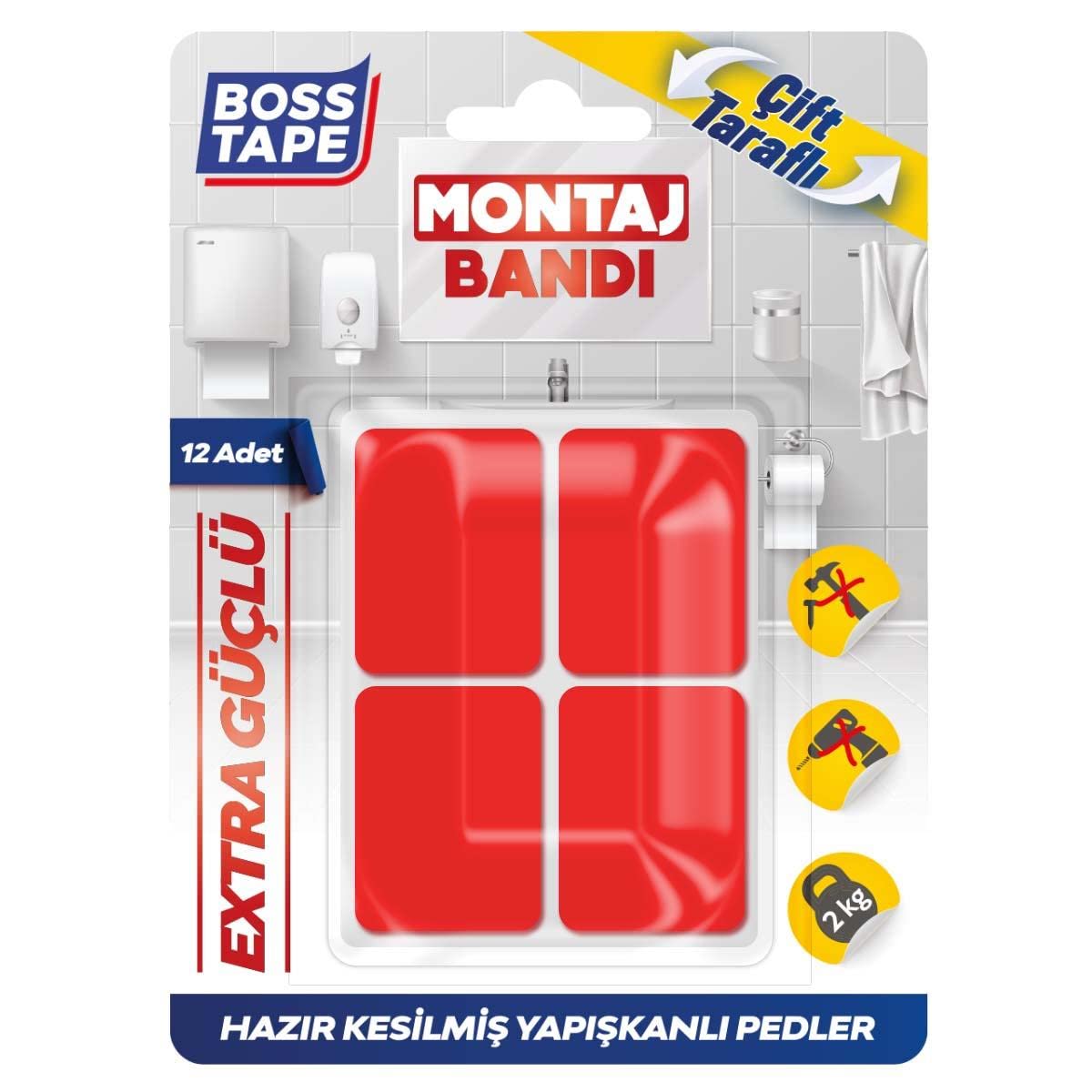 Boss Tape Hazır Kesilmiş 12 Adet Çift Taraflı Montaj Bandı
