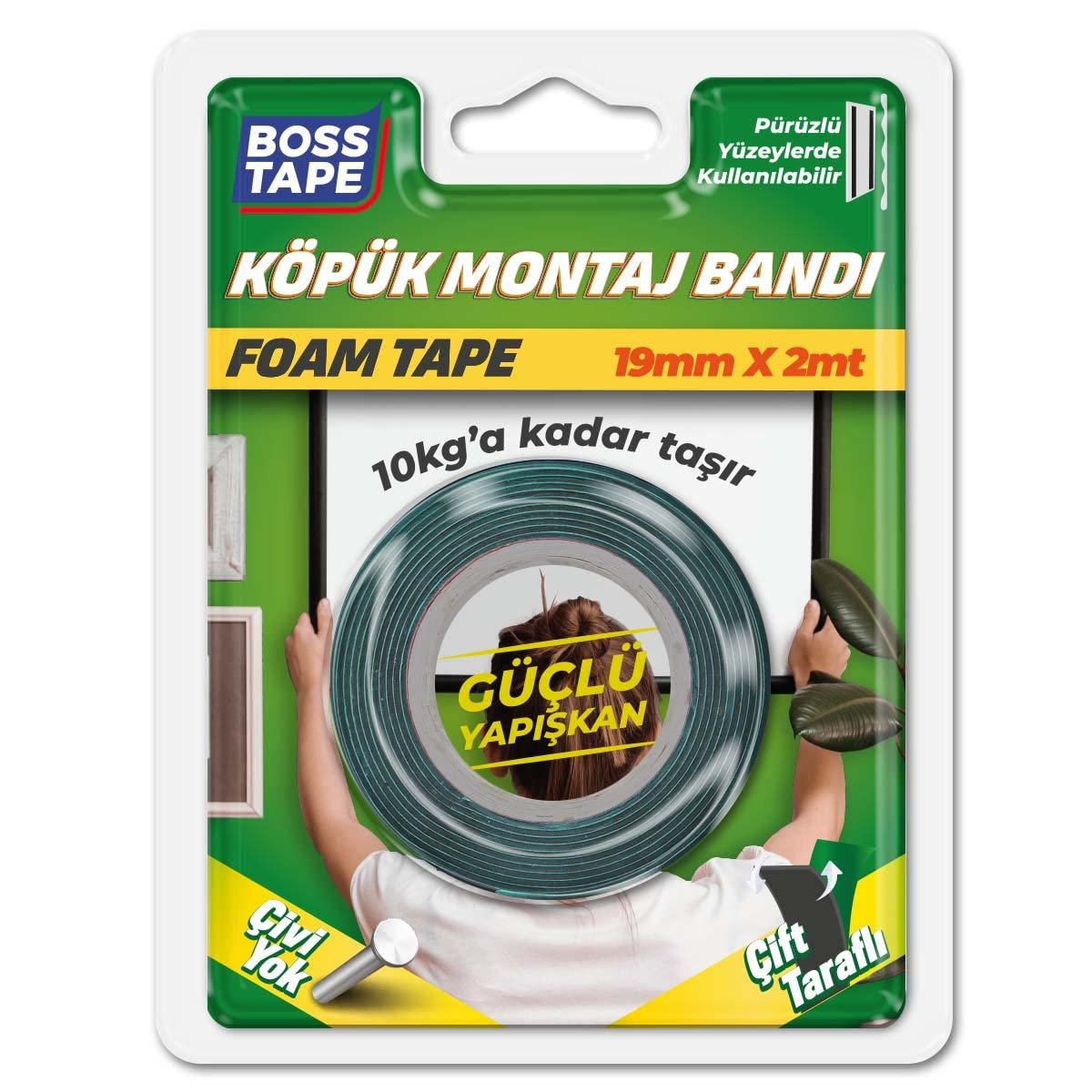 Boss Tape 10 KG Köpük Montaj Aksesuar Yapıştırma Bandı 19mmx2mt