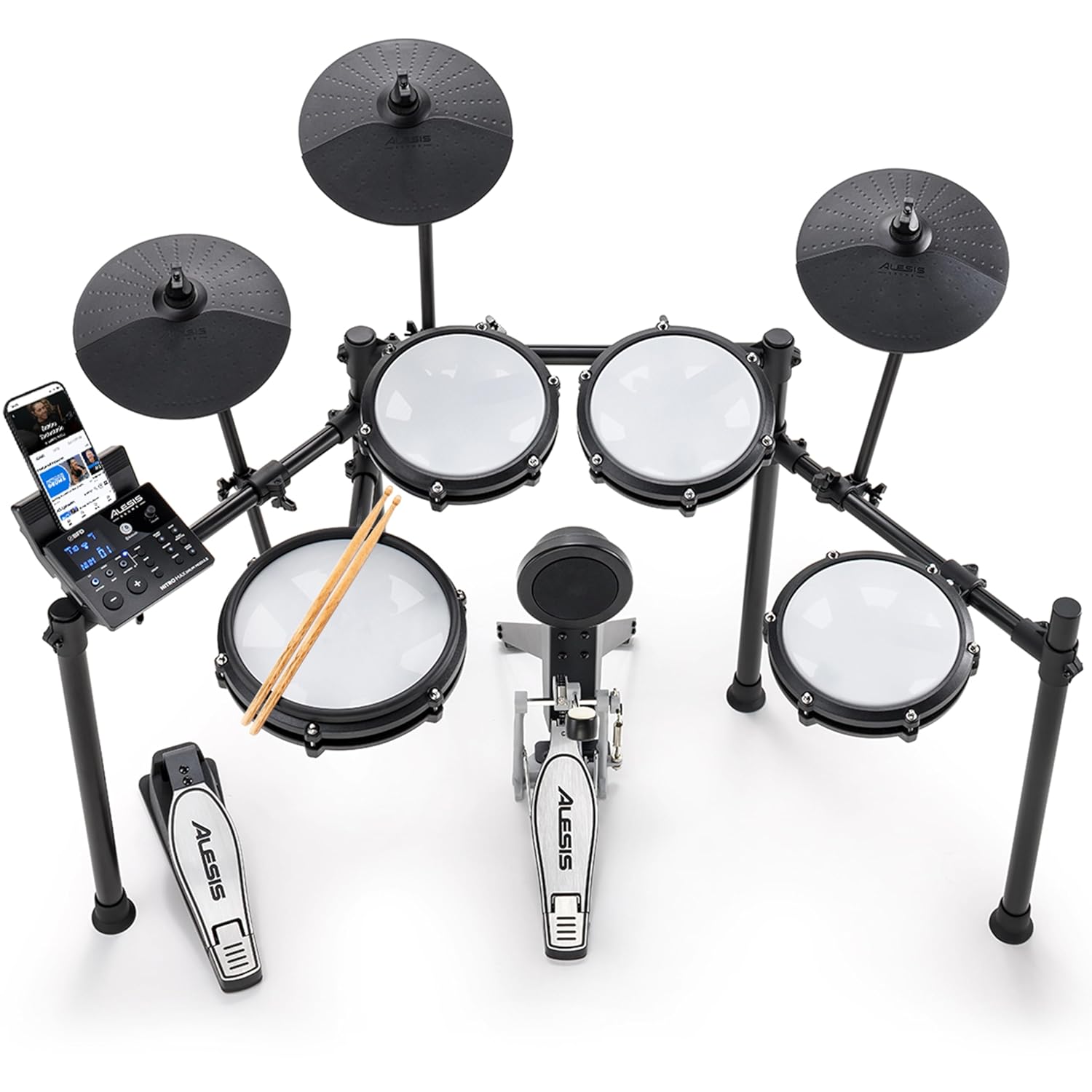 Alesis Nitro Max Kit - Elektronik Davul Seti, Dijital Bateri, Sessiz Mesh Pedli, 10 İnç Çift Bölgeli Trampet, Bluetooth, 440+ Otantik Ses, Drumeo, USB MIDI, Tekme Pedalı