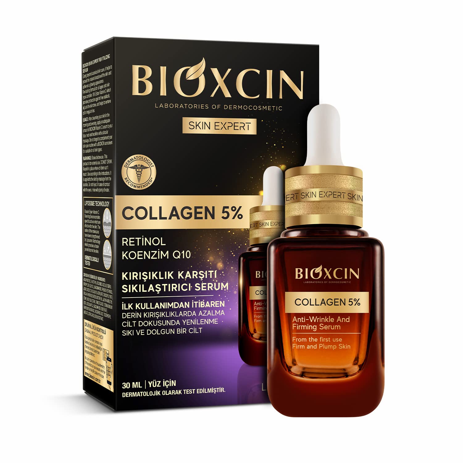 Bioxcin Collagen Serum 5% – Kırışıklık Karşıtı ve Sıkılaştırıcı Yüz Serumu – Retinol, Koenzim Q10 ve Lipozom Teknolojili – 30 ml