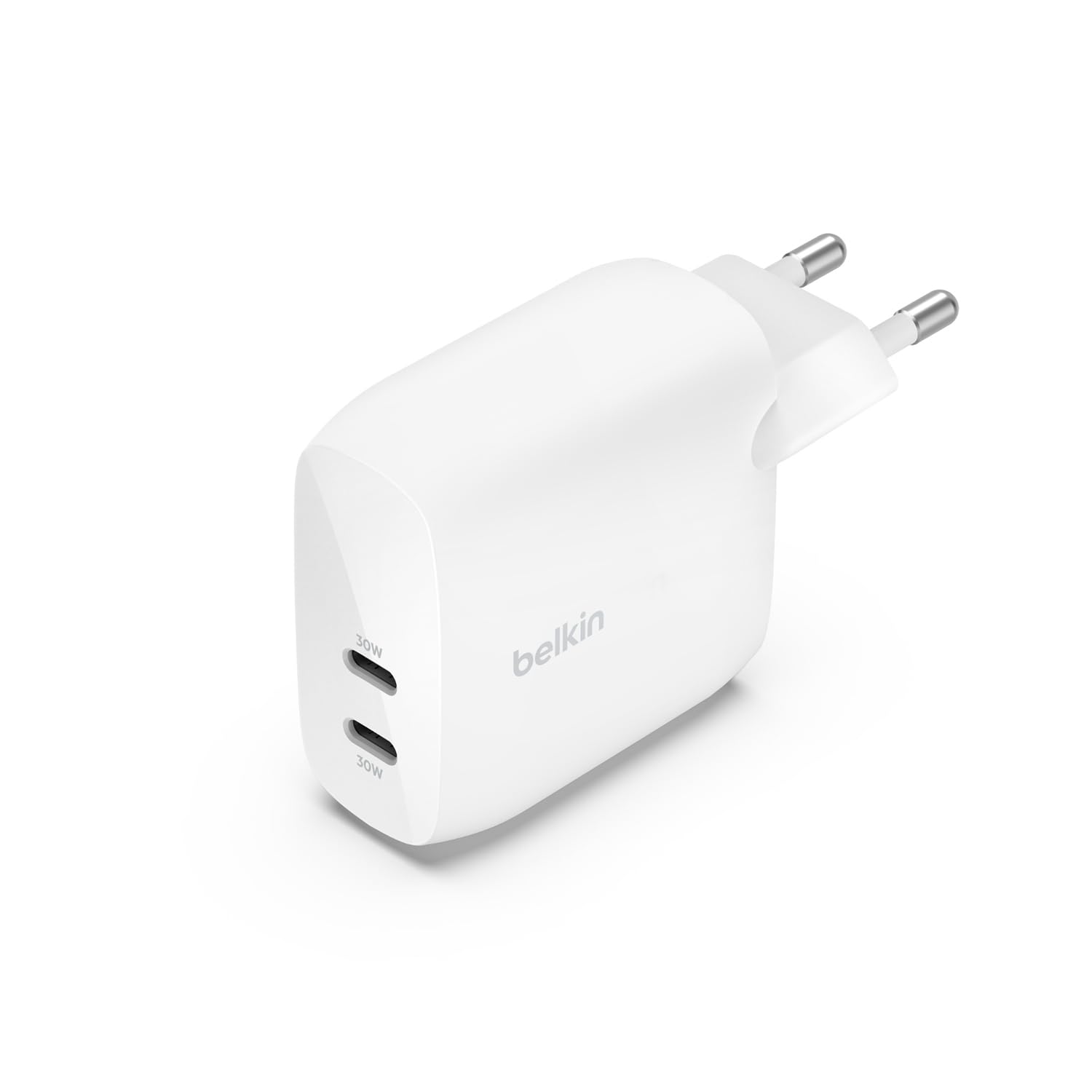 Belkin Boost Charge Çift USB-C Fişi, PPS'li, iPhone 16 ve Diğerleri, iPad, Samsung Galaxy, Google Pixel, MacBook için 60W Şarj Cihazı, USB-C'den Lightning Kablosu ve USB-C Uyumlu, Beyaz