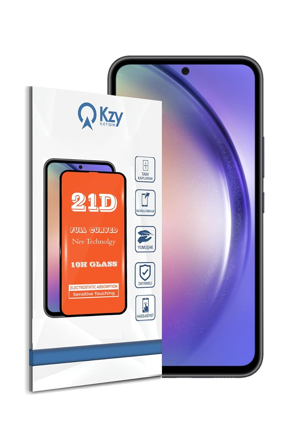 KZY İLETİŞİM Samsung Galaxy A54 Tam Kaplayan 21D Temperli Ekran Koruyucu Cam