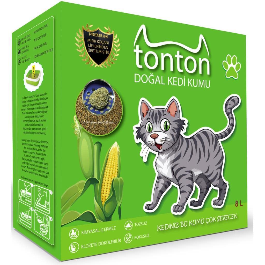 Tonton Mısır Koçanı Granülü Topaklaşan Doğal Kedi Kumu 8 Lt