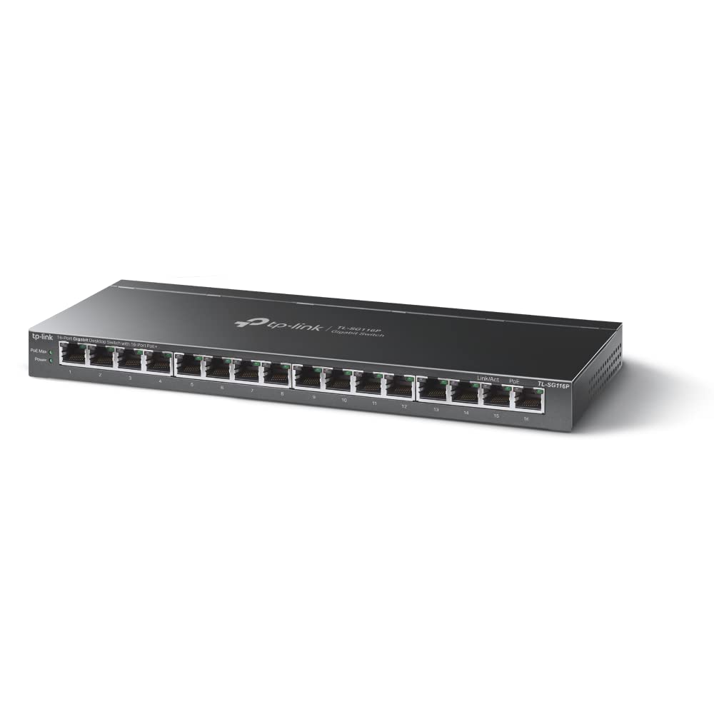 TP-Link TL-SG116P, 16-Port Gigabit Desktop Switch with 16-Port PoE+