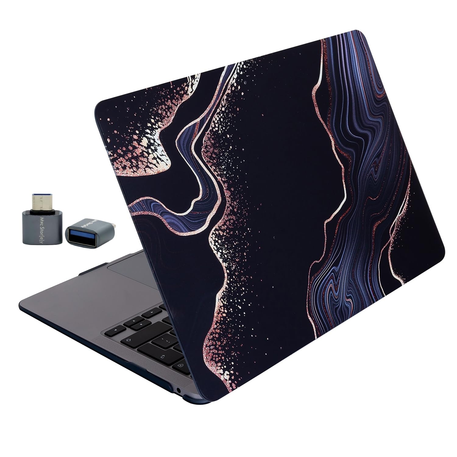 McStorey MacBook Air 13 inç Kılıf Touch ID Uyumlu M1/Intel Sert Kapak TPU Lazer Baskılı Mermer Desen İnce Hafif Koruma A2337 A2179 A1932 Siyah