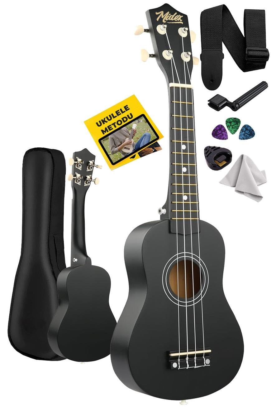 Midex UKX-901 BK Siyah Soprano Ukulele (Askı Çanta Metod Pena)