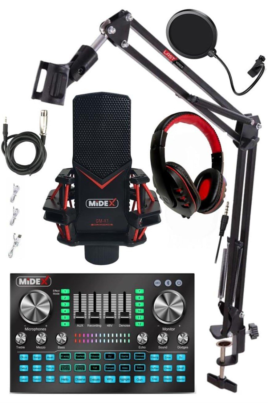 Midex GMX-1 Diamond Set Condenser Mikrofon Ses Kartı Kulaklık Canlı Yayın Paketi (Telefon ve PC)