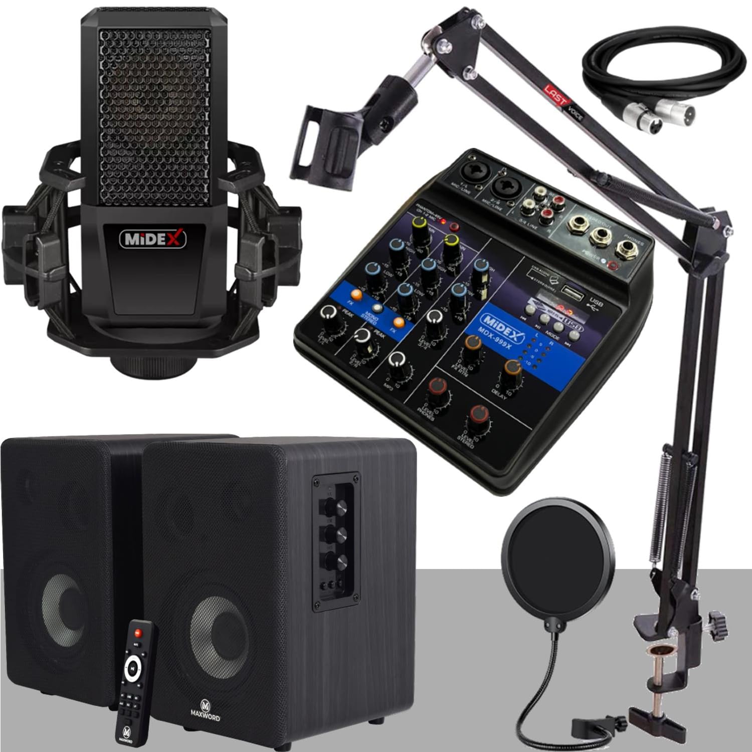 Midex İmpressive Paket-1 Stüdyo Ekipmanları Kayıt Seti (Monitör Mikrofon Mikser)