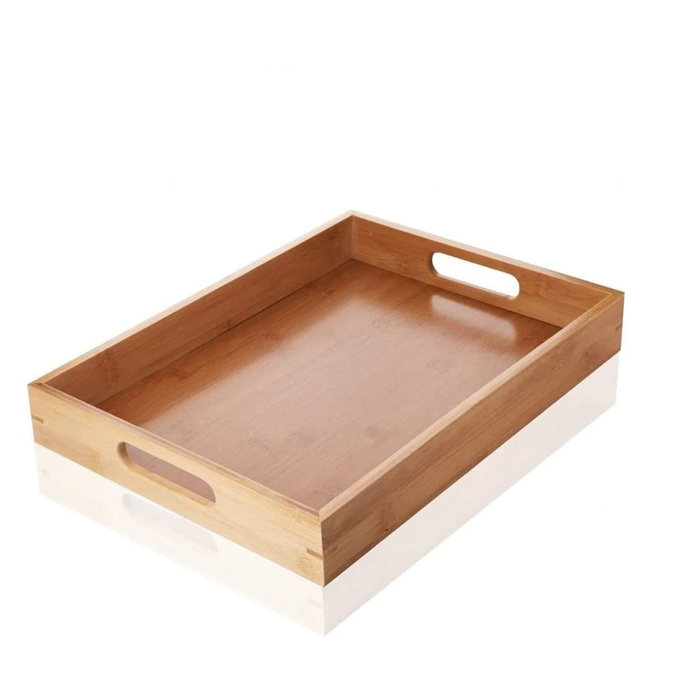 Deconox Bambu Dikdörtgen Sunum Tepsi, Bambu Sofra Tepsisi, Çay Tesisi (35cmx25cmx6cm)