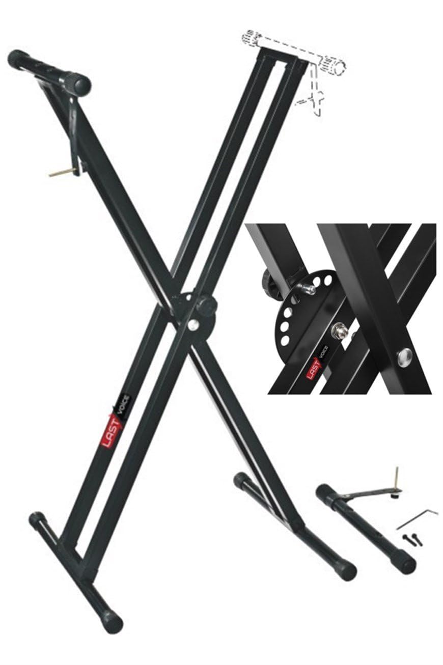 LASTVOİCE Ks-04D Çift Profilli 7 Kademeli Üst Segmen Org Sehpası Standı Ayağı (Sabitleme Kayışlı)