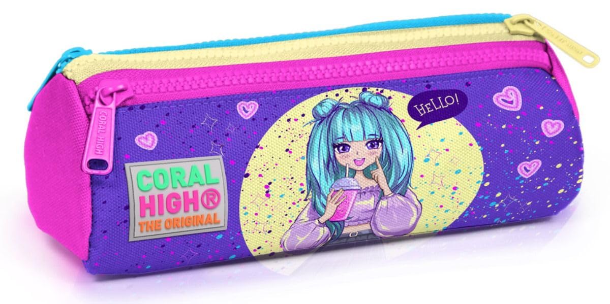 Coral High Mor Anime Üç Gözlü Kalemlik Kalem Çantası - Kız Çocuk