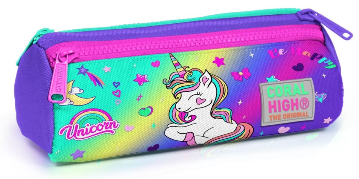 Coral High Lavanta Unicorn Üç Bölmeli Kalem Çantası - Kız Çocuk