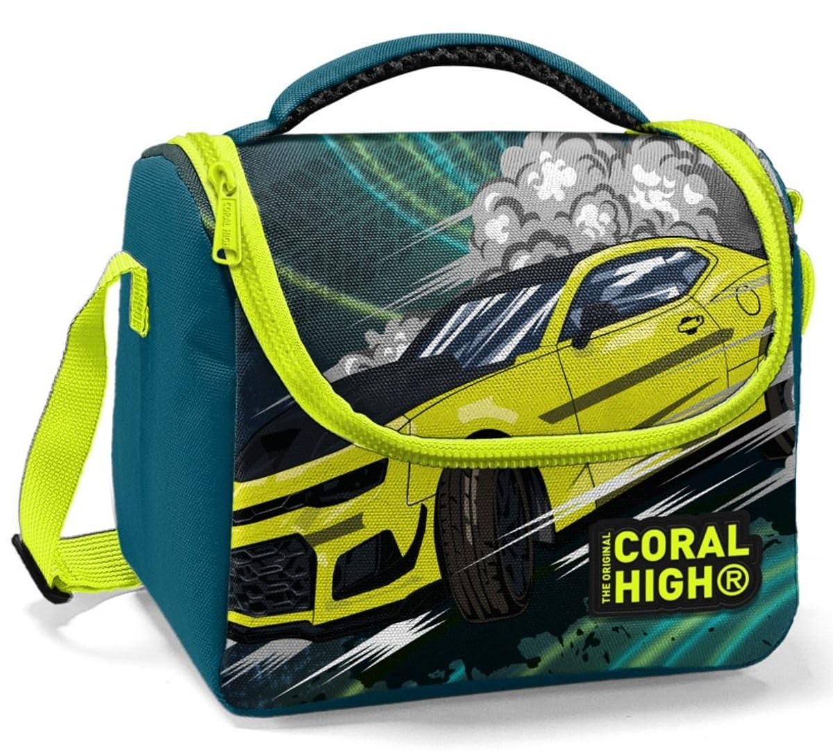 Coral High Erkek Çocuk Okul Beslenme Çantası - Yeşil-Sarı Yarış Arabası