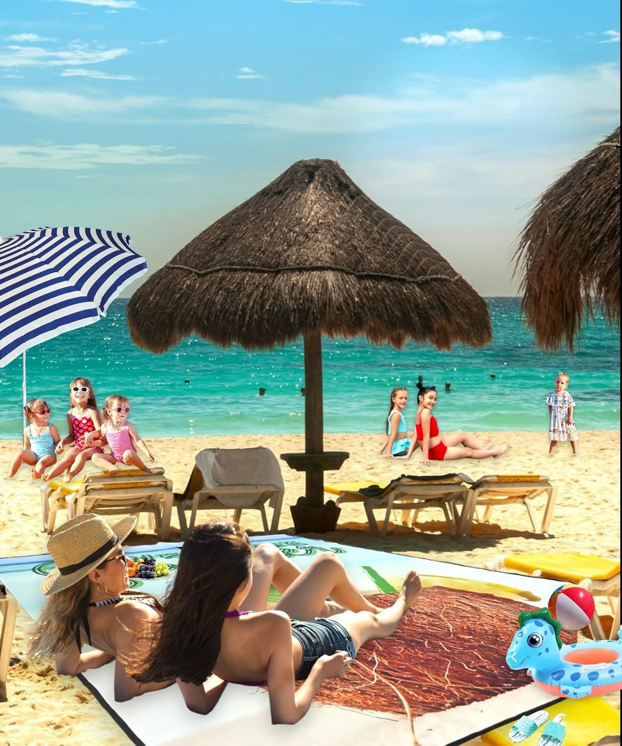 okavango Plaj Havlusu, Piknik Örtüsü, Plaj Matı, Çantalı Plaj Hasırı,Kamp Battaniyesi, Kamp Matı, Katlanabilir, Hafif, Su Geçirmez, Kum Geçirmez (Hindistan Cevizi)