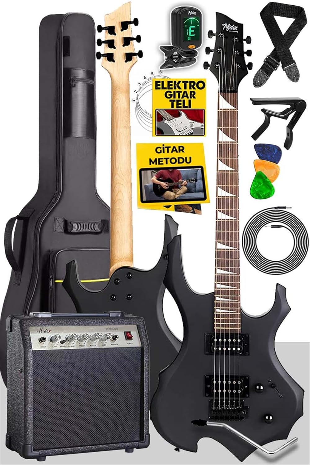 Midex Force-AMP30 Üst Seviye 30 Watt Amfili Elektro Gitar H-H Profesyonel Full Set Aksesuarlı