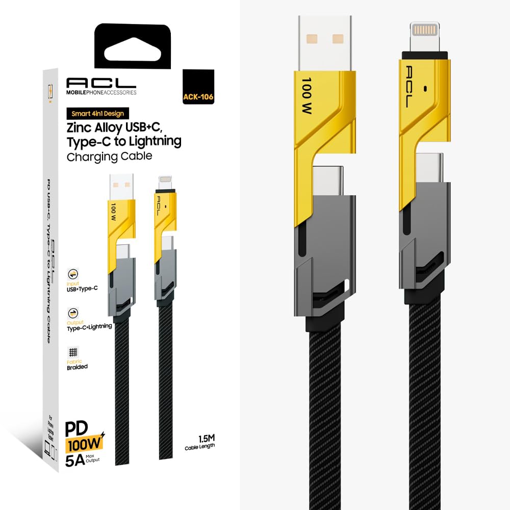 4 in 1 USB+C Type C to Lightning Şarj Kablosu, Metal Başlık Sağlam Kopmaz Kablo 100 W PD Hızlı Şarj IOS TypeC USB iphone Samsung